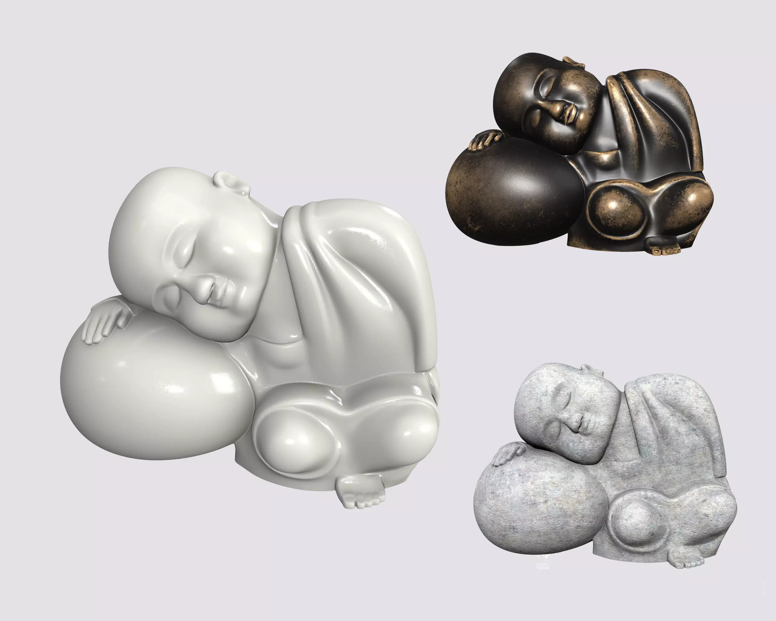 Sleeping monk figurine 3D print model Low-poly 3D model_0