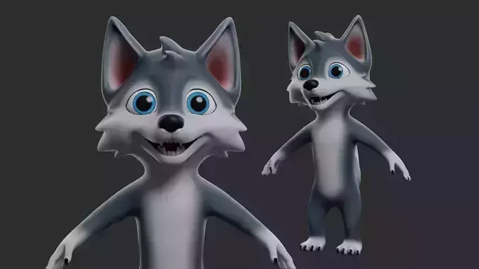 Wolf Cartoon Low-poly 3D model