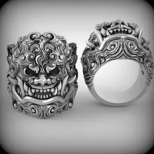 Foo Dog Lion Ring V01 3D print model