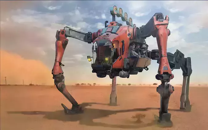 Desert Walker- Mech concept- vray- lowpoly