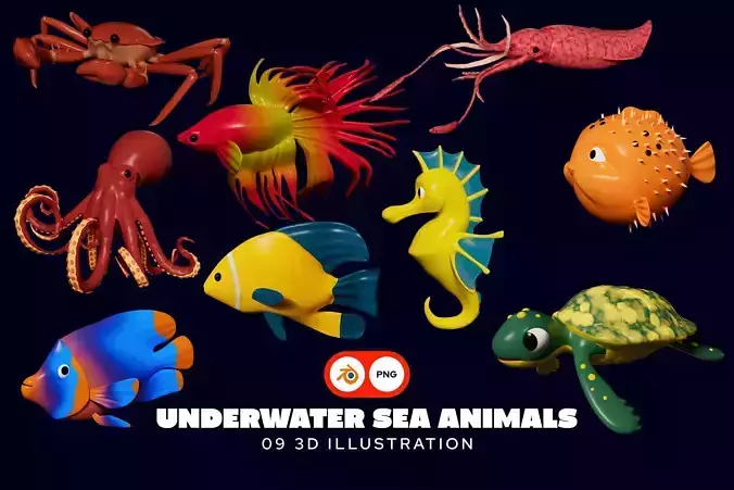Underwater Sea Animals 3D Illustration Pack