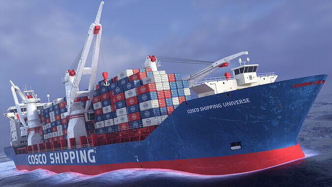 Heavy Lift Container Cargo Ship - Cosco Shipping Livery - Low-poly 3D model
