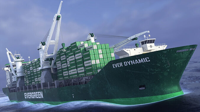 Heavy Lift Container Cargo Ship - Evergreen Livery - Low-poly 3D model