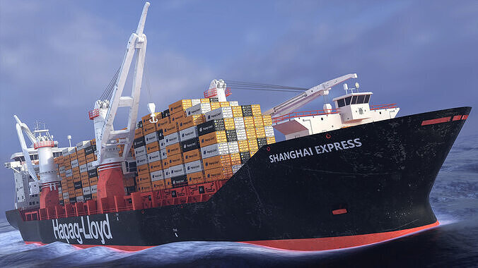 Heavy Lift Container Cargo Ship - Hapag-Lloyd - Low-poly 3D model