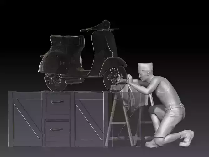 military mechanic with on vespa