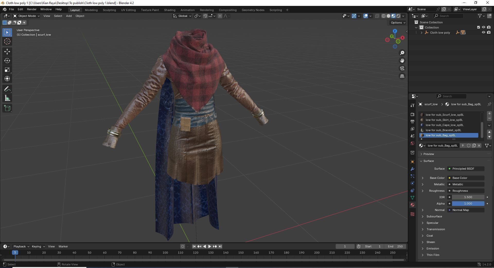 Cloth 3D Model and 75 Zbrush and Blender Brushes Low-poly 3D model_7