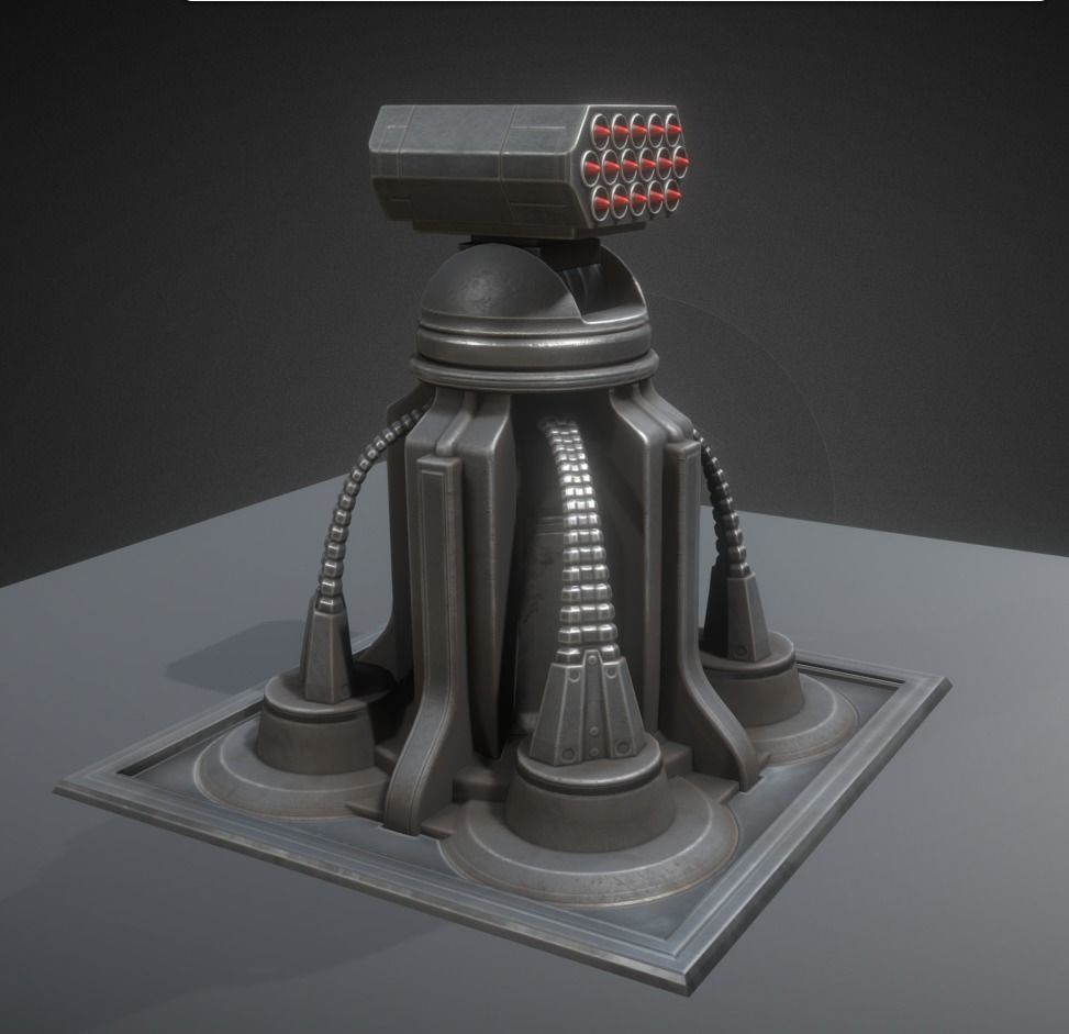 Futuristic Air Defense Gun Tower Animated Low-poly 3D model_11