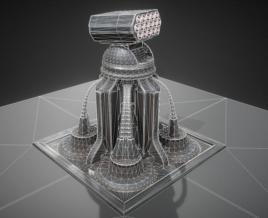 Futuristic Air Defense Gun Tower Animated Low-poly 3D model_21