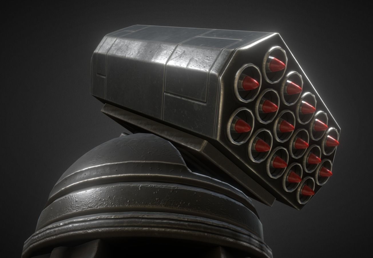 Futuristic Air Defense Gun Tower Animated Low-poly 3D model_22