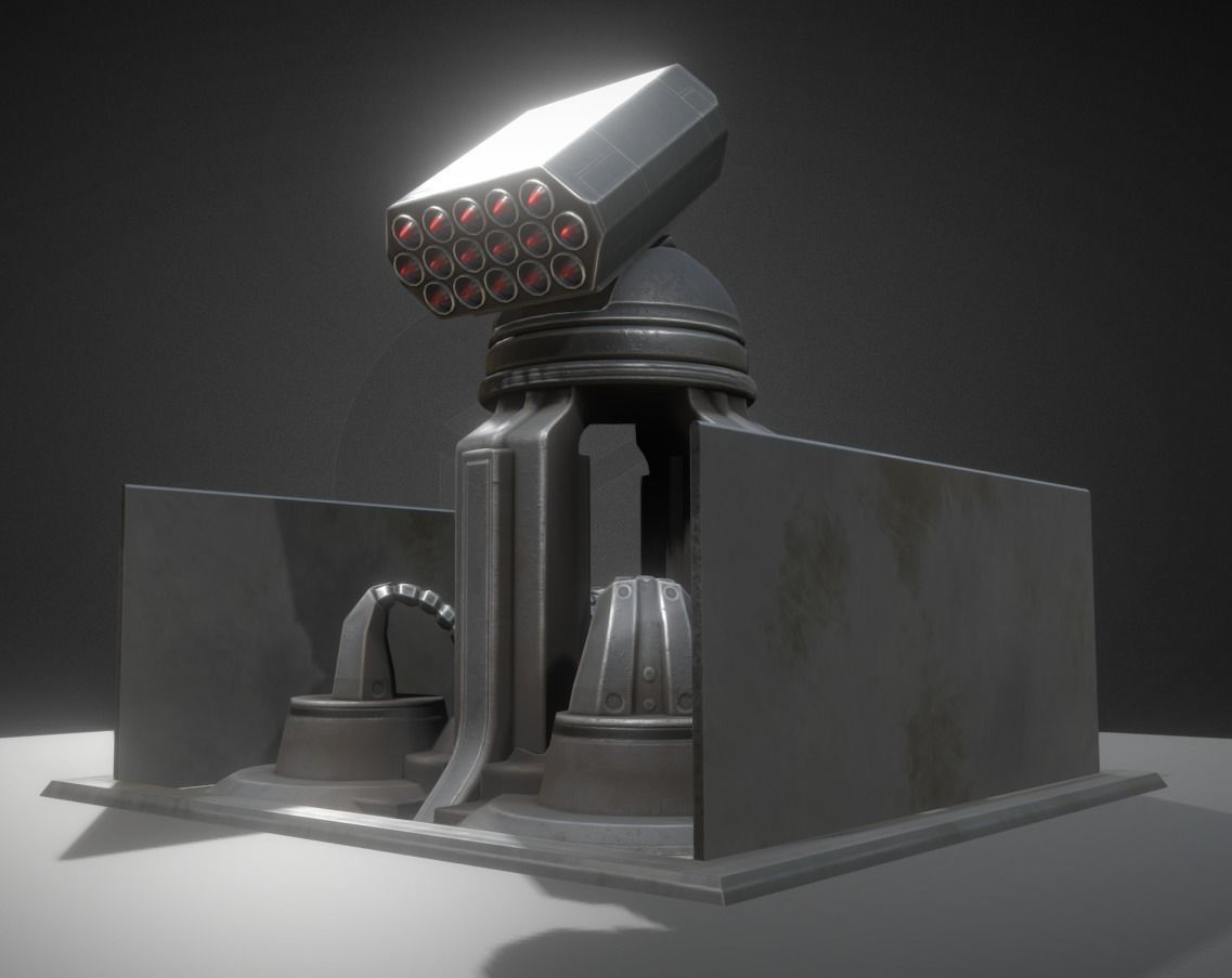 Futuristic Air Defense Gun Tower Animated Low-poly 3D model_4