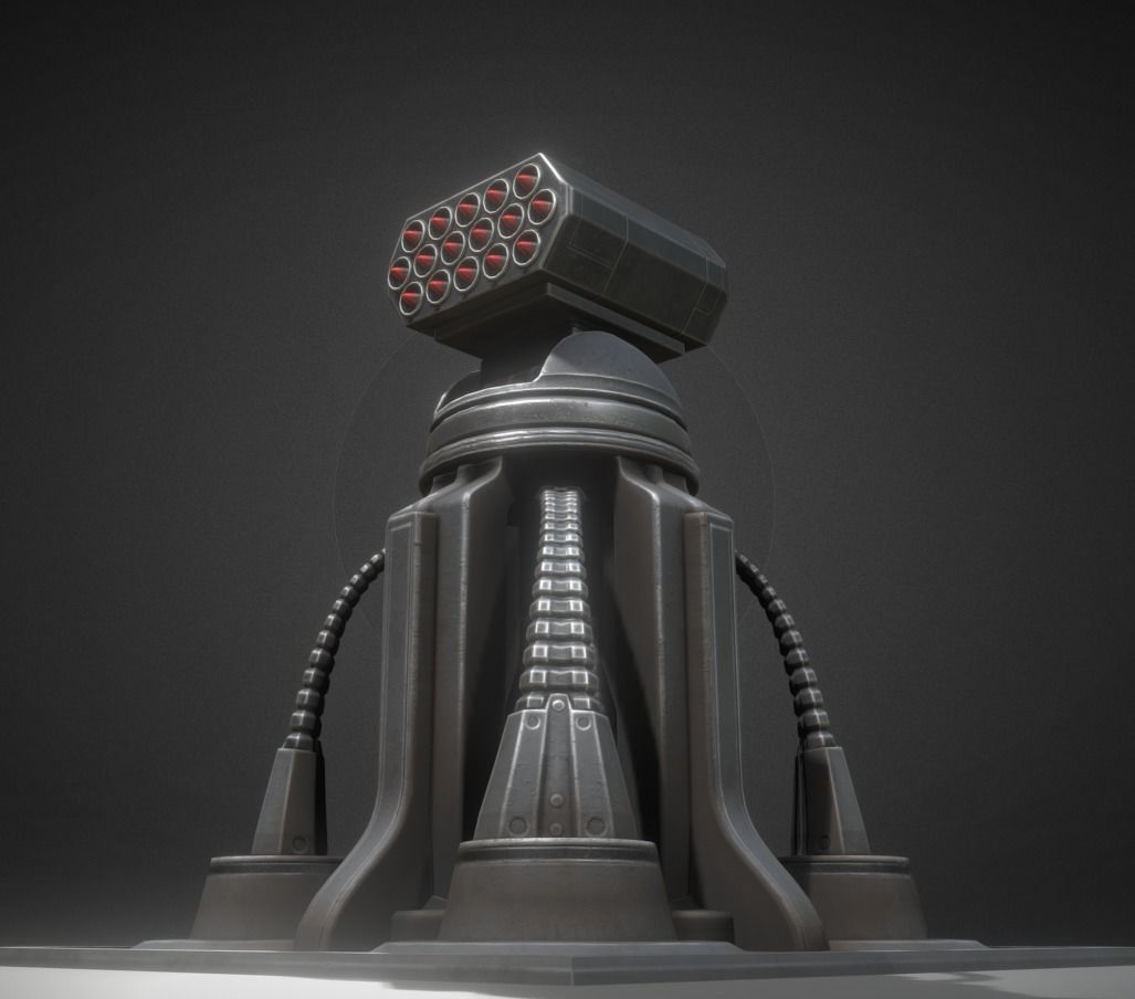 Futuristic Air Defense Gun Tower Animated Low-poly 3D model_16