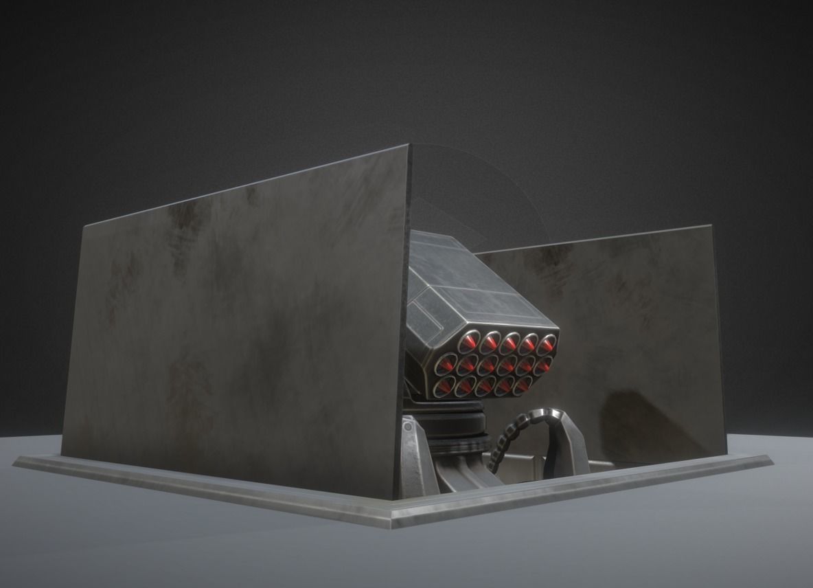Futuristic Air Defense Gun Tower Animated Low-poly 3D model_12