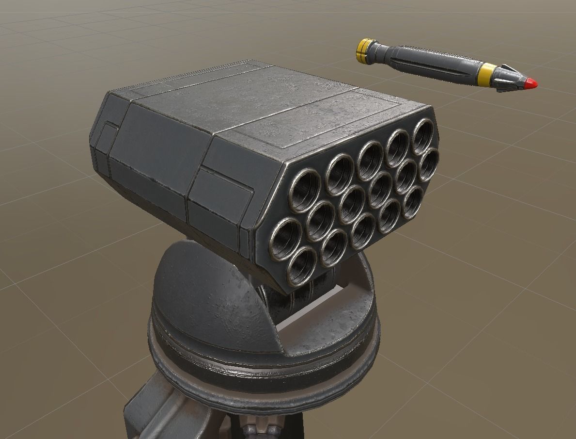 Futuristic Air Defense Gun Tower Animated Low-poly 3D model_8
