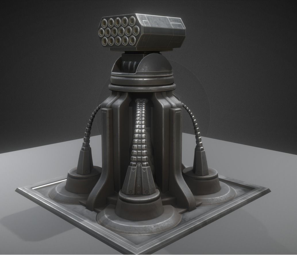 Futuristic Air Defense Gun Tower Animated Low-poly 3D model_3