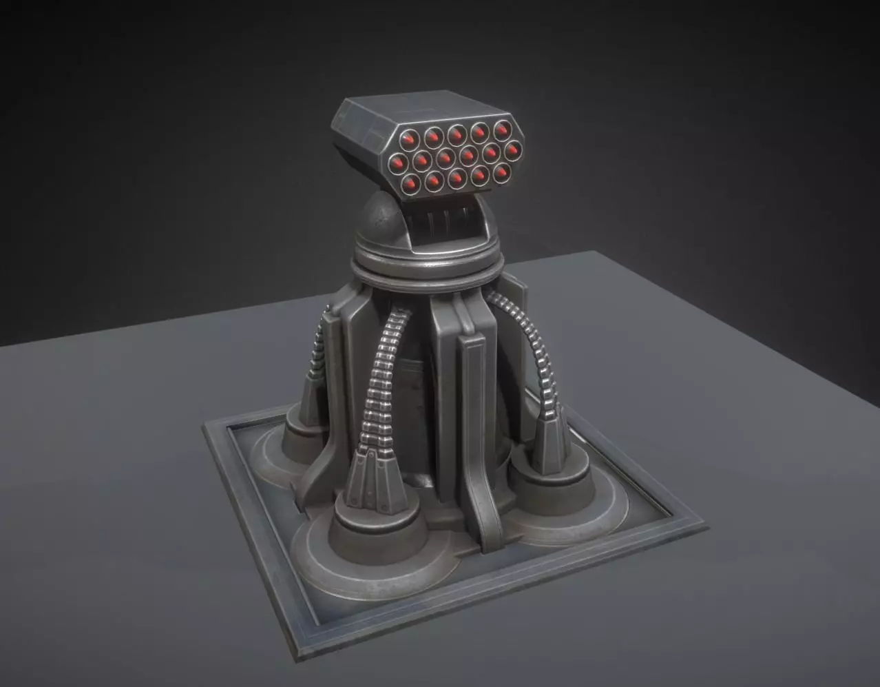 Futuristic Air Defense Gun Tower Animated Low-poly 3D model_0