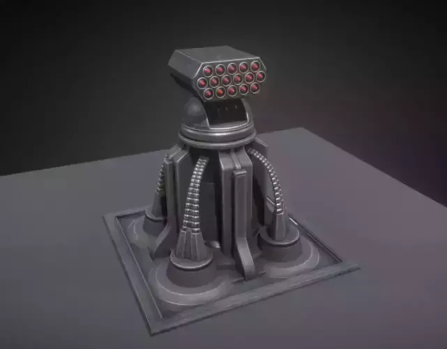 Futuristic Air Defense Gun Tower Animated Low-poly 3D model