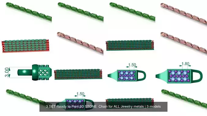 3 SET Ready to Print 3D STONE  Chain for ALL Jewelry metals