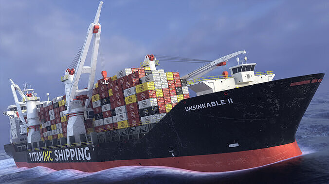 Heavy Lift Container Cargo Ship - TitanINC Shipping - Low-poly 3D model