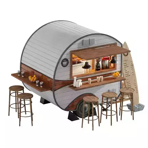 Coffee Foodtruck trailer set 6 Low-poly 3D model