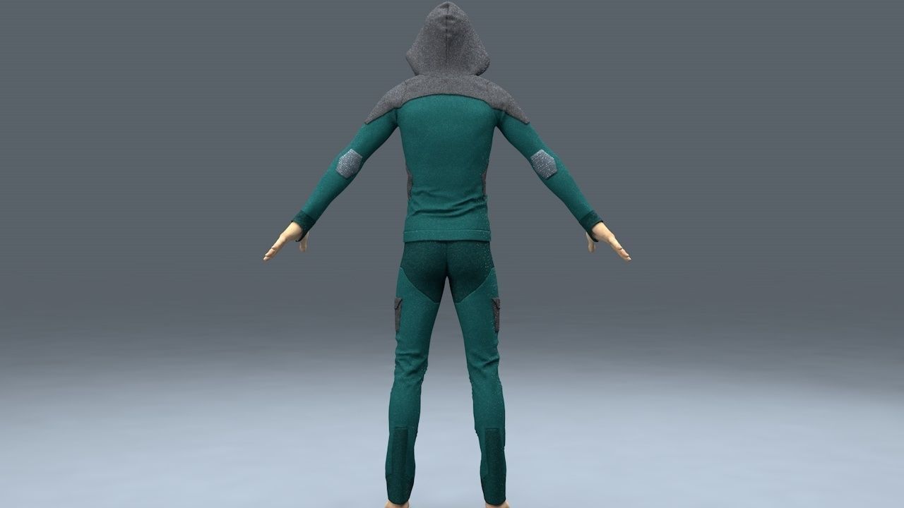 male hoodie tracksuit 3D model_1