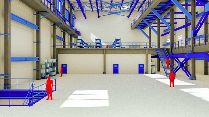 Retro Factory Interior Low-poly 3D model