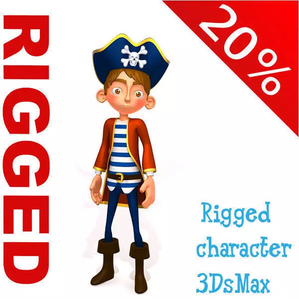 Pirate boy Cartoon Rigged  3D model_0
