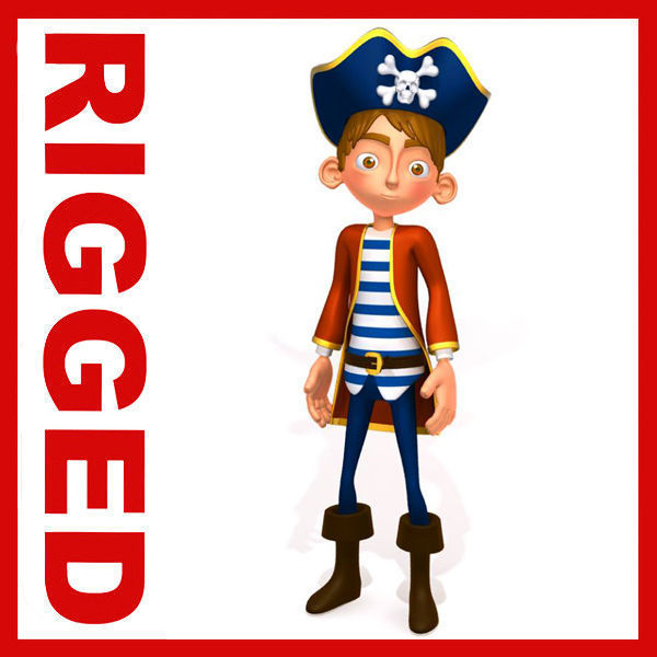 Pirate boy Cartoon Rigged  3D model_1