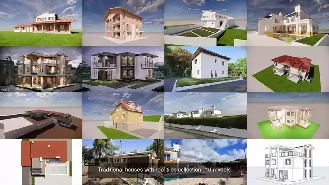 Traditional houses with roof tiles collection 