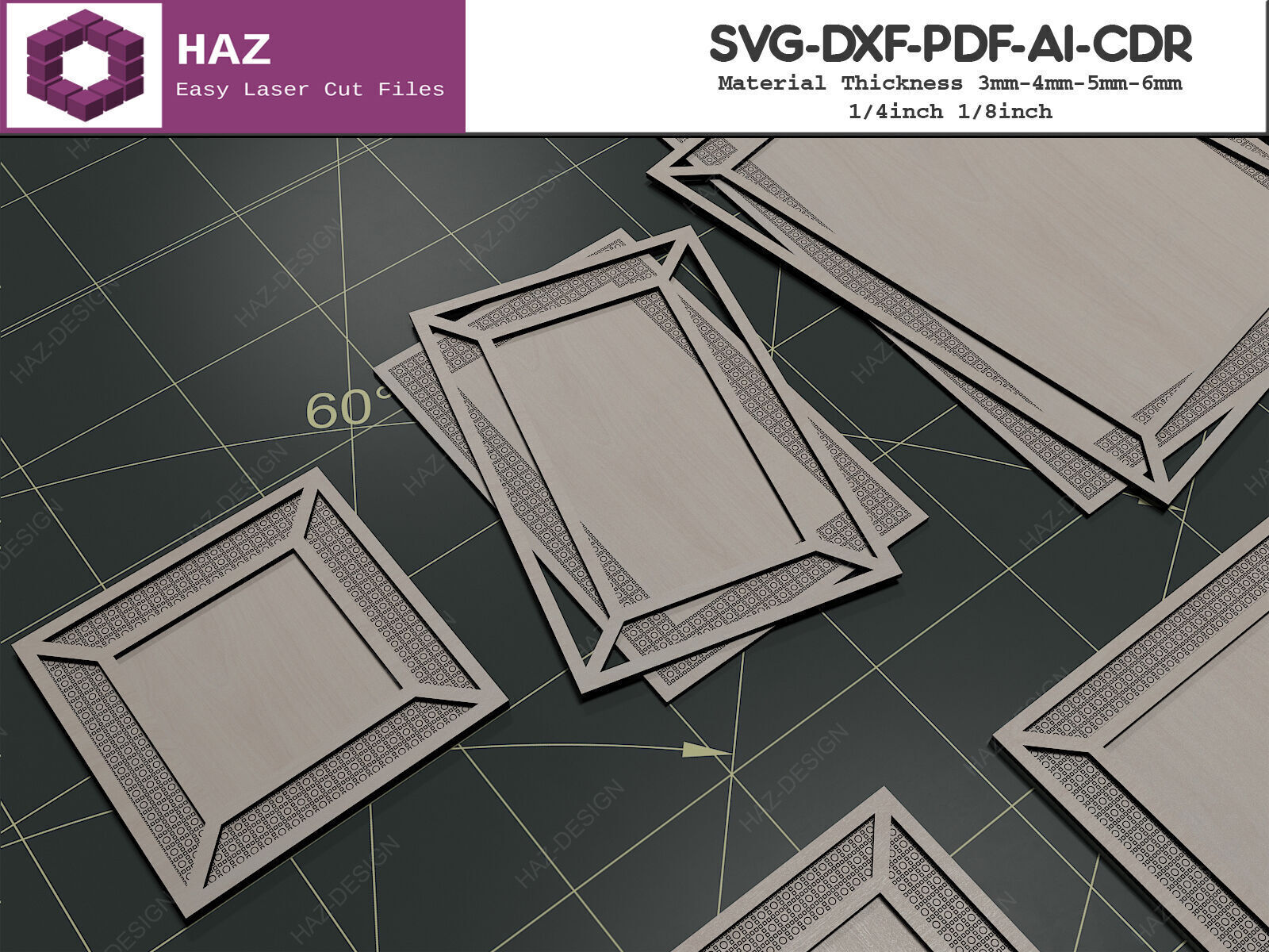 Cane Pattern Frame Set 069 3D print model_3