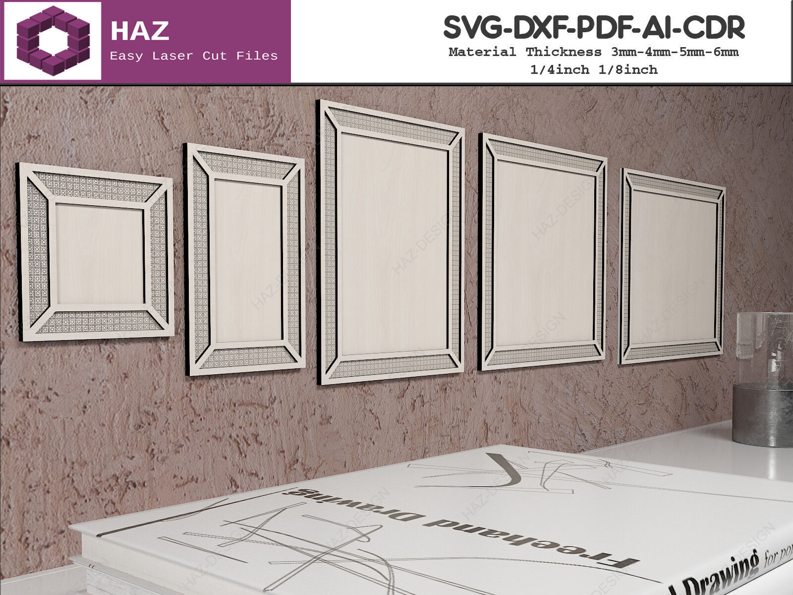 Cane Pattern Frame Set 069 3D print model_2