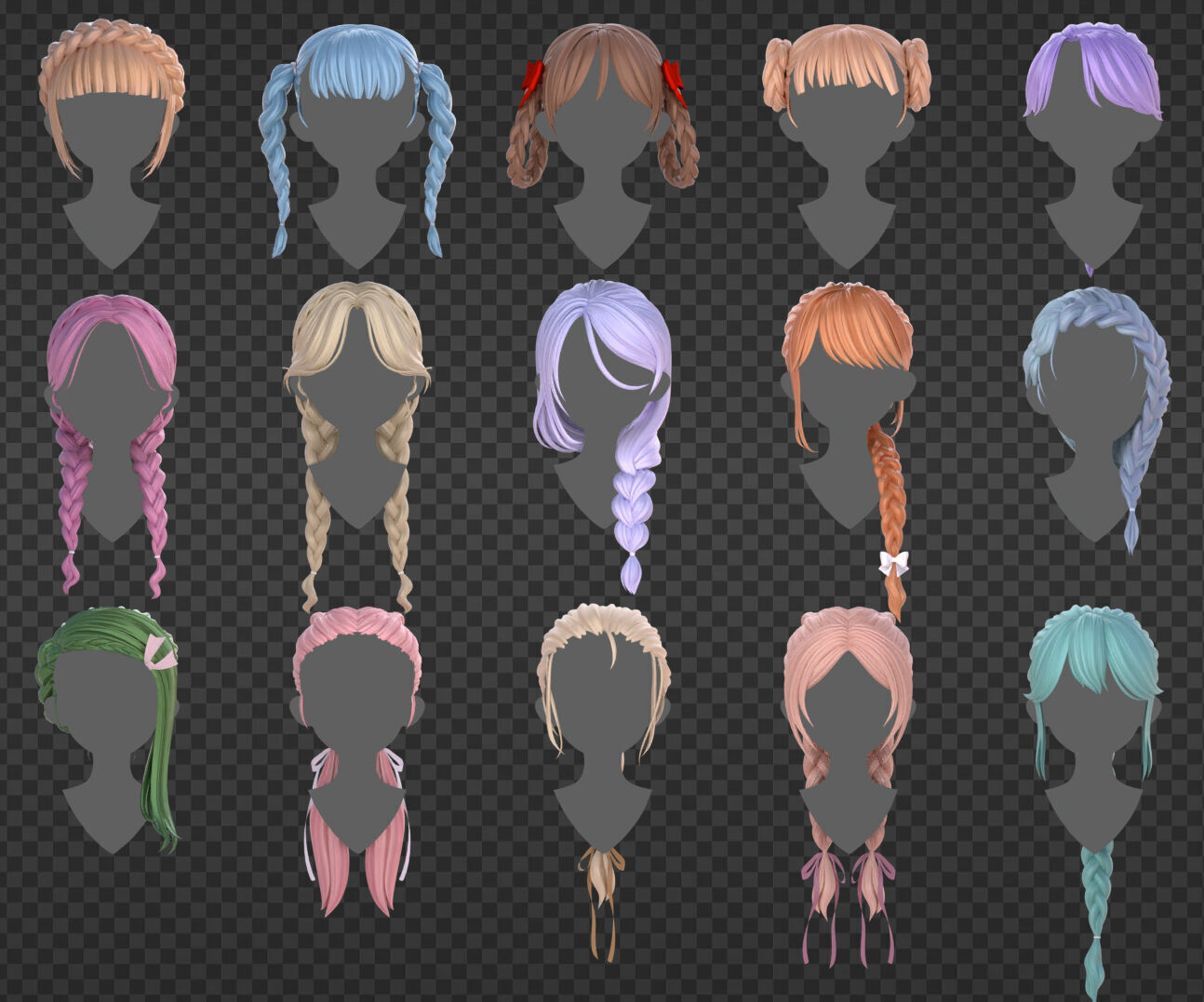 15 Braided Hairstyles 3D models -fbx-obj-blend files Low-poly 3D model_11