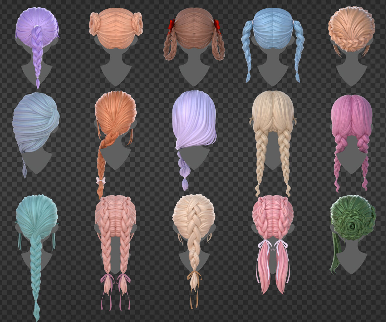 15 Braided Hairstyles 3D models -fbx-obj-blend files Low-poly 3D model_12