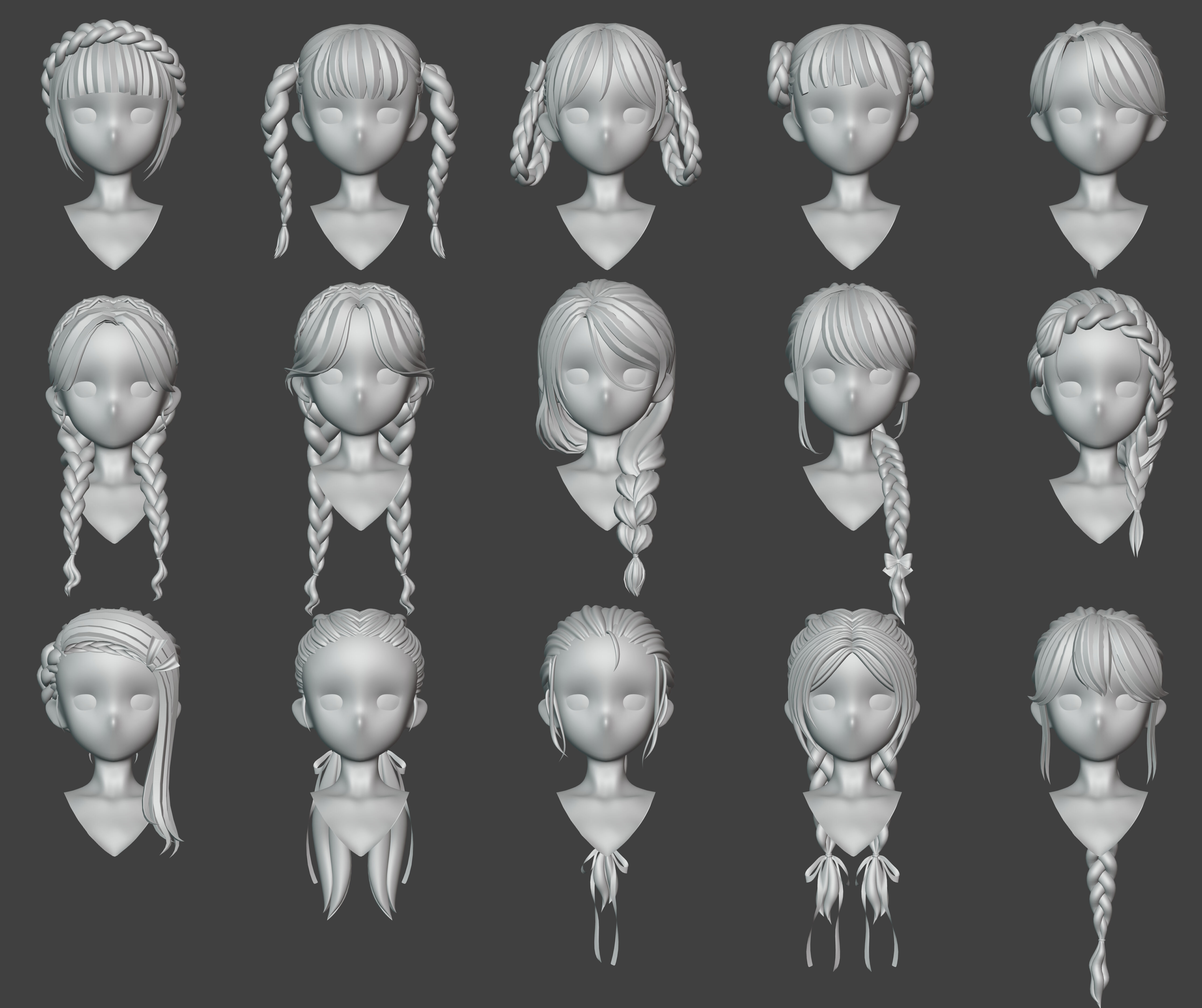 15 Braided Hairstyles 3D models -fbx-obj-blend files Low-poly 3D model_13