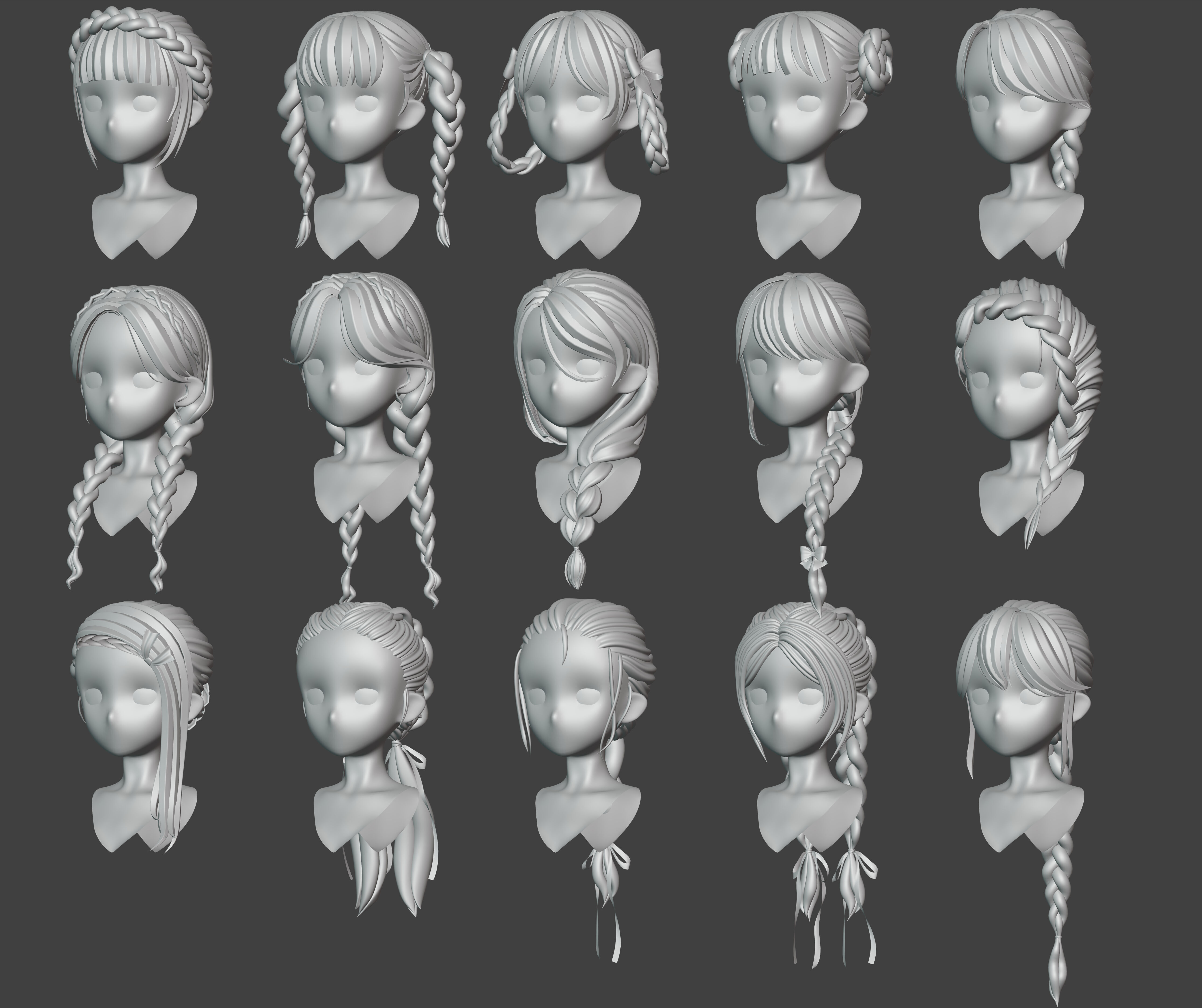 15 Braided Hairstyles 3D models -fbx-obj-blend files Low-poly 3D model_14