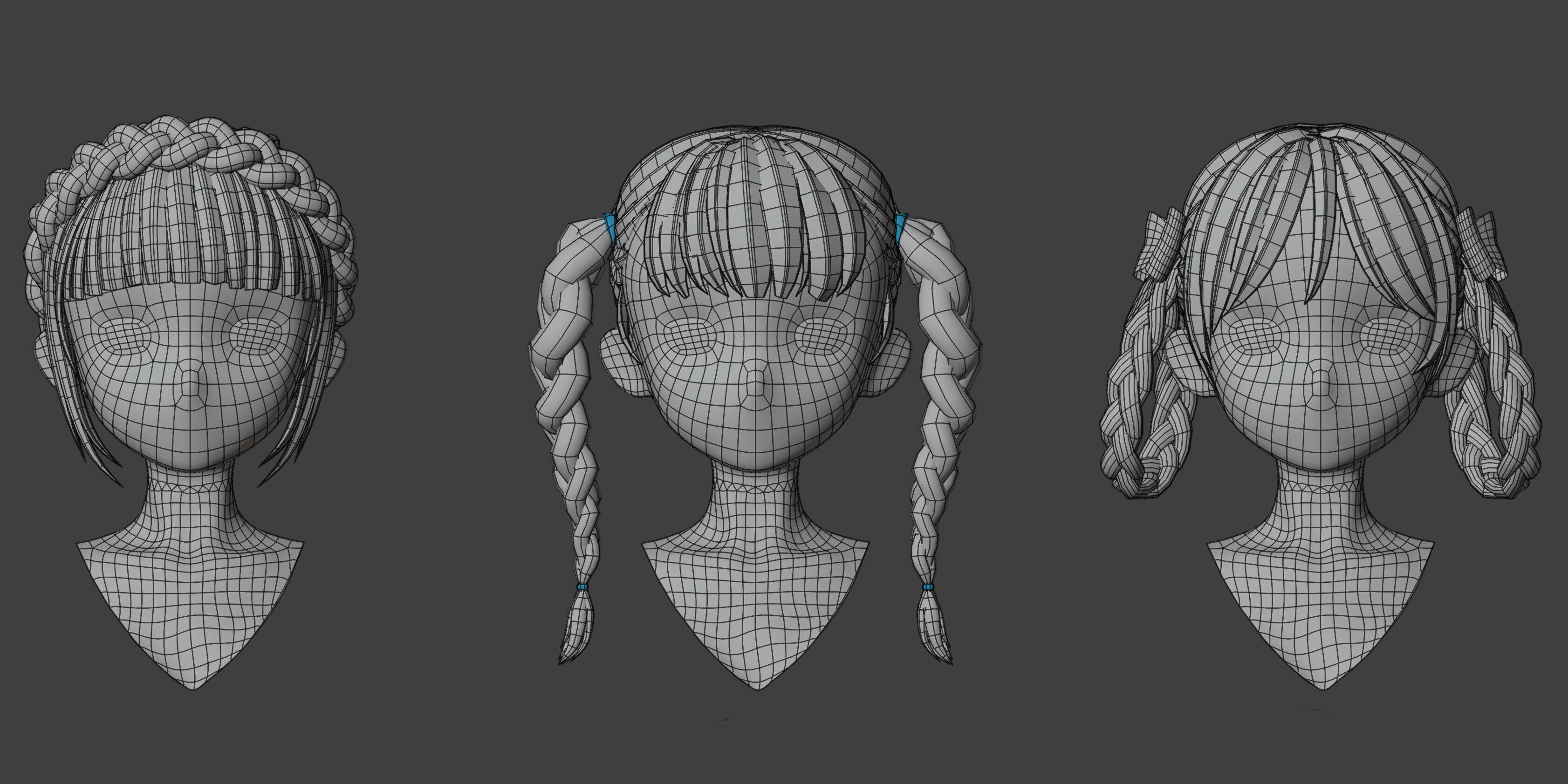 15 Braided Hairstyles 3D models -fbx-obj-blend files Low-poly 3D model_18