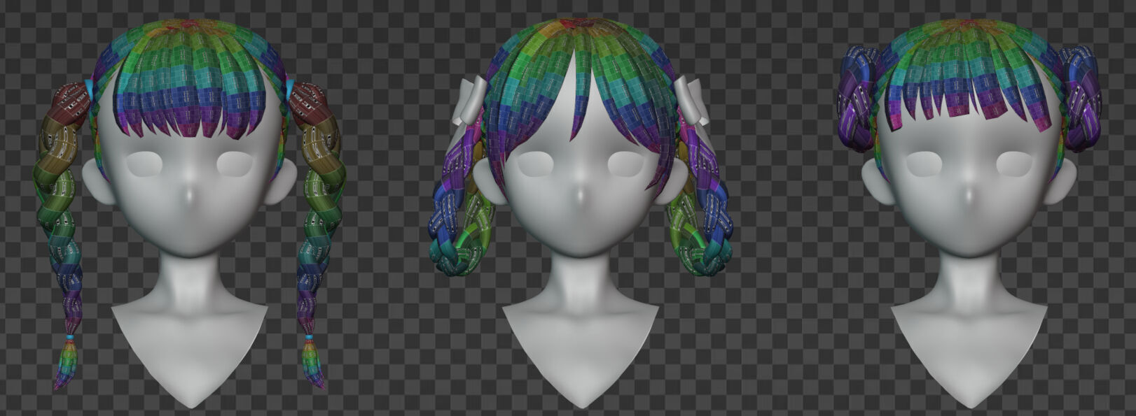 15 Braided Hairstyles 3D models -fbx-obj-blend files Low-poly 3D model_21