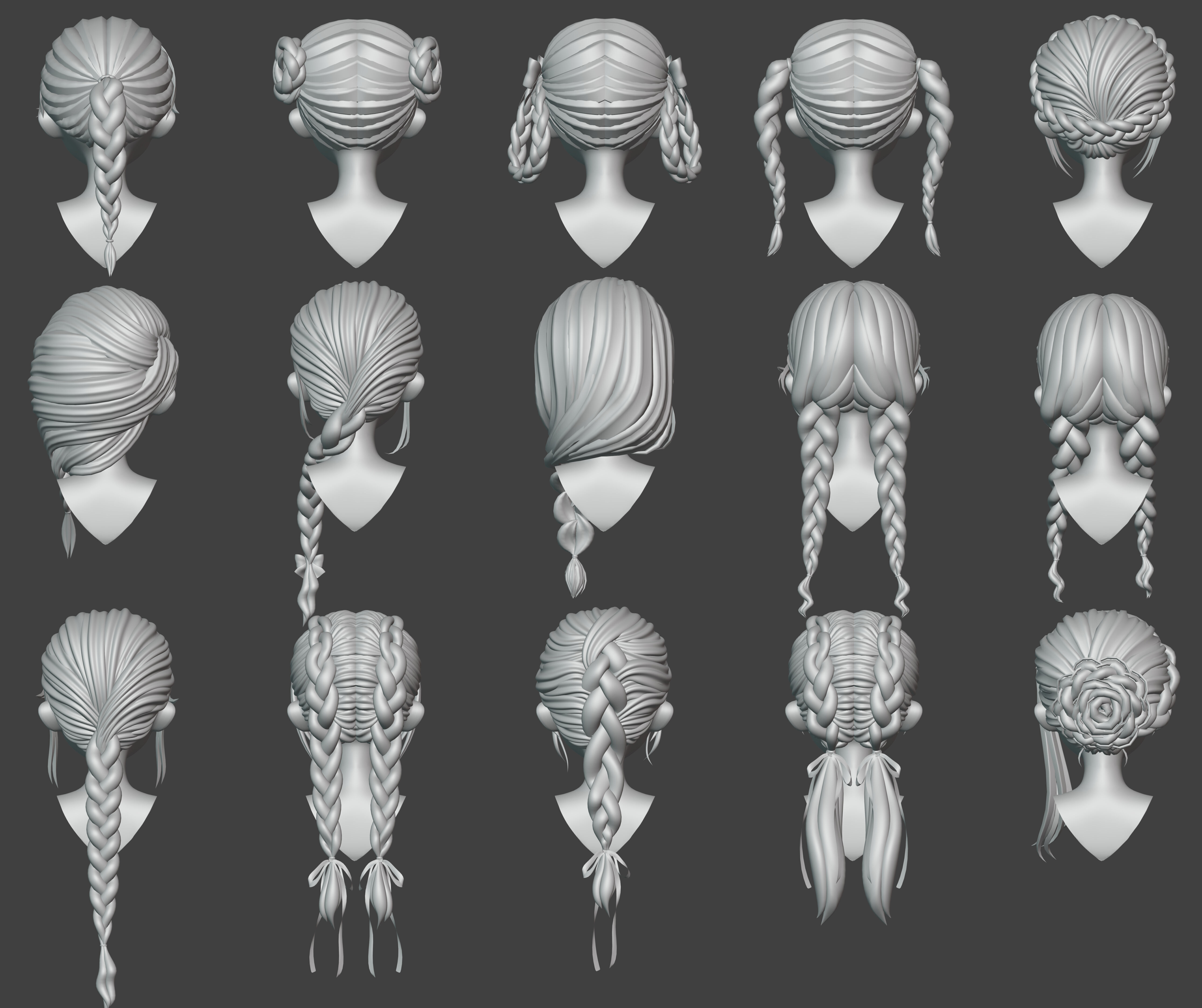 15 Braided Hairstyles 3D models -fbx-obj-blend files Low-poly 3D model_15
