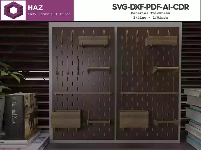 Wood Pegboard Wall Organizer 084