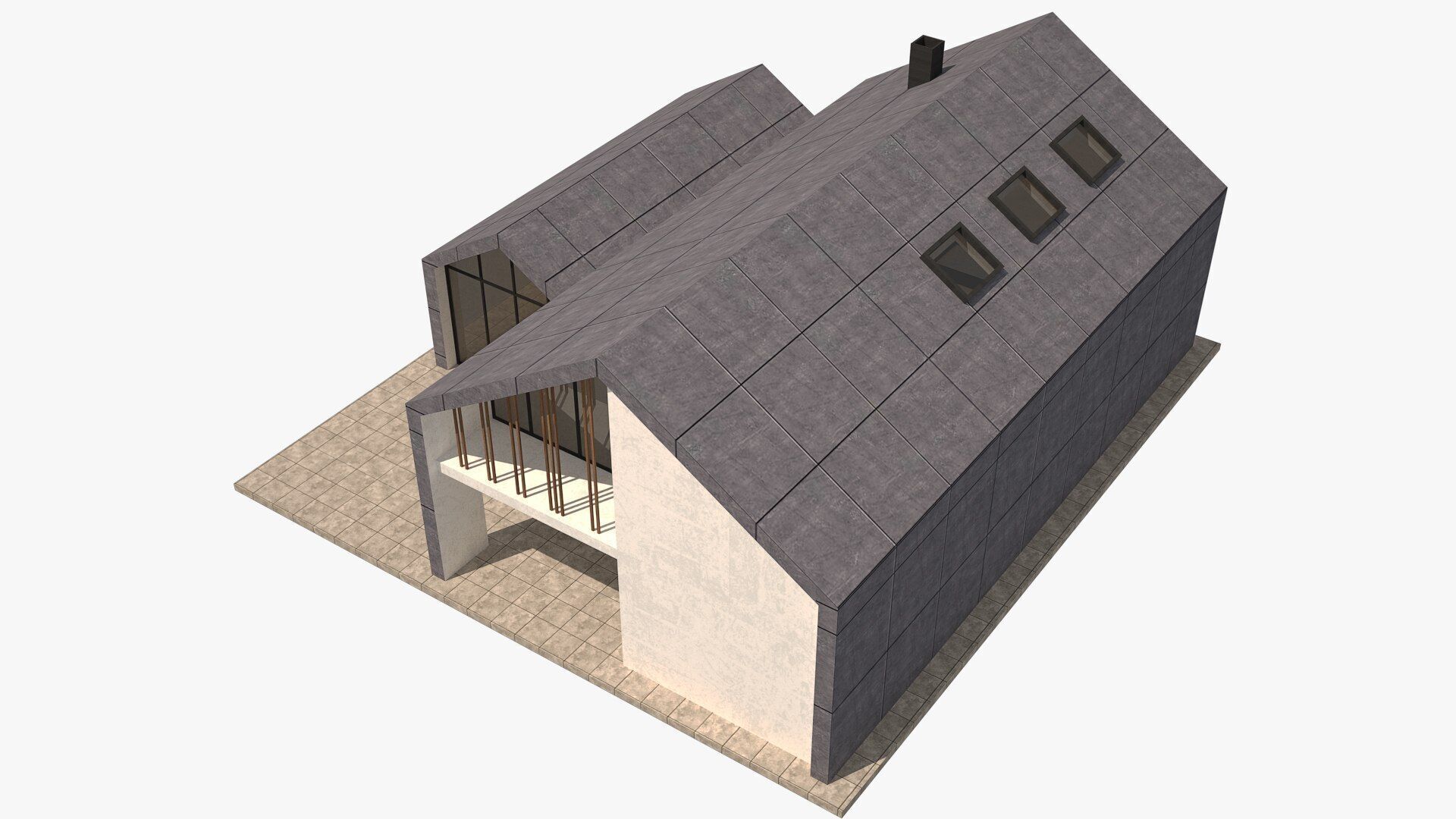 Modern House Low-poly 3D model_2