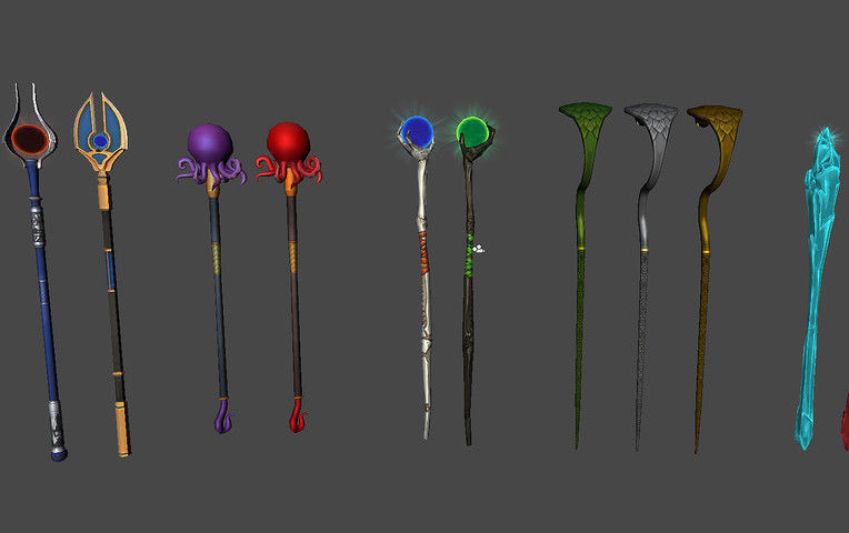 Magic Staff Bundle Low-poly 3D model_1