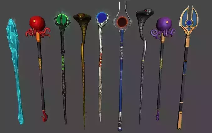 Magic Staff Bundle Low-poly 3D model