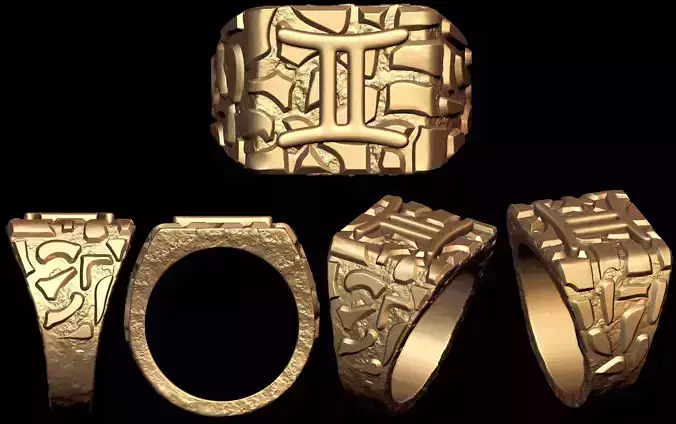 Gemini Horoscope Zodiac Nugget Ring  3D print model