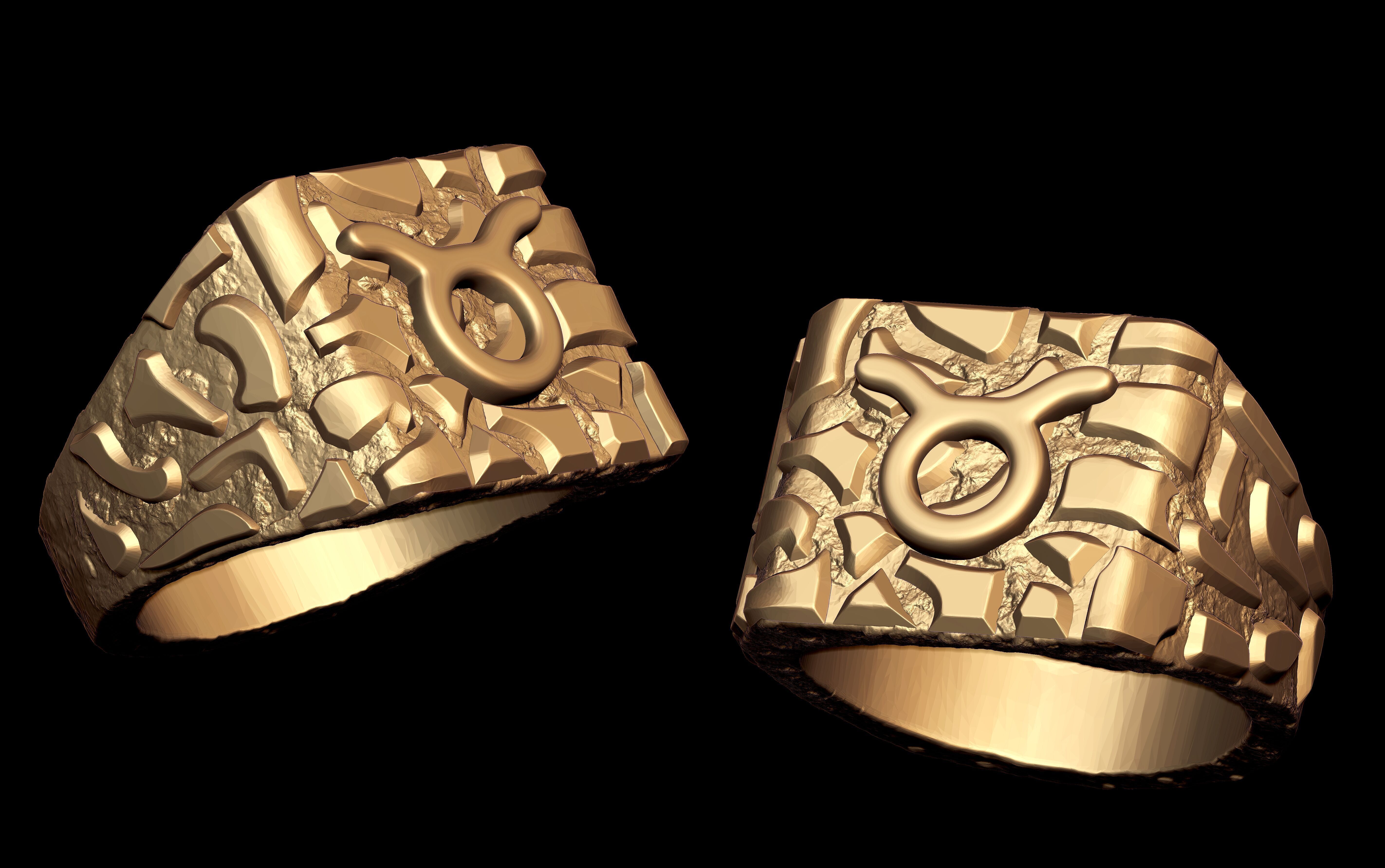 Taurus Horoscope Zodiac Nugget Ring  3D print model_1
