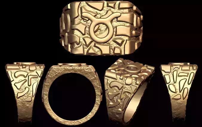 Taurus Horoscope Zodiac Nugget Ring  3D print model