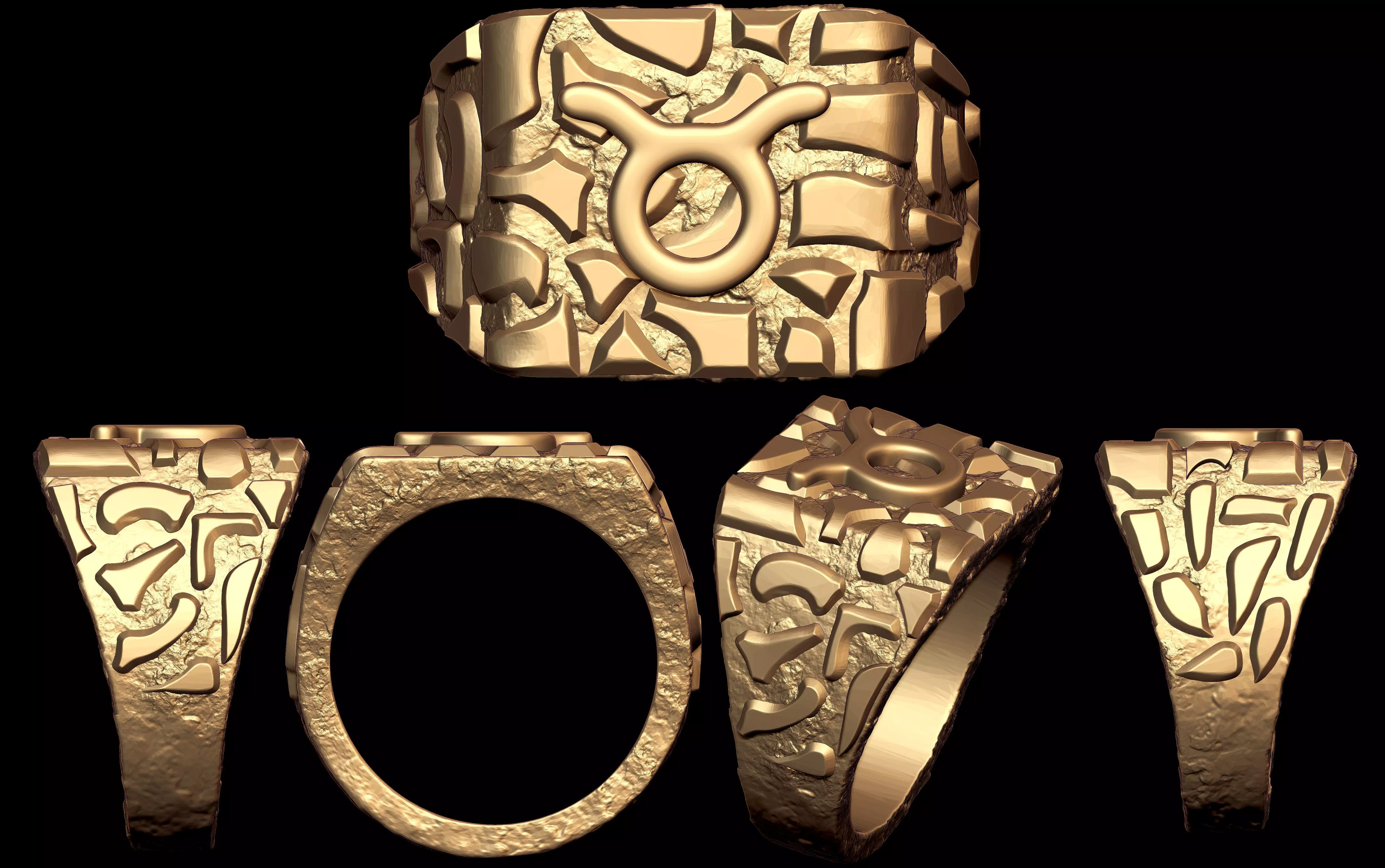 Taurus Horoscope Zodiac Nugget Ring  3D print model_0
