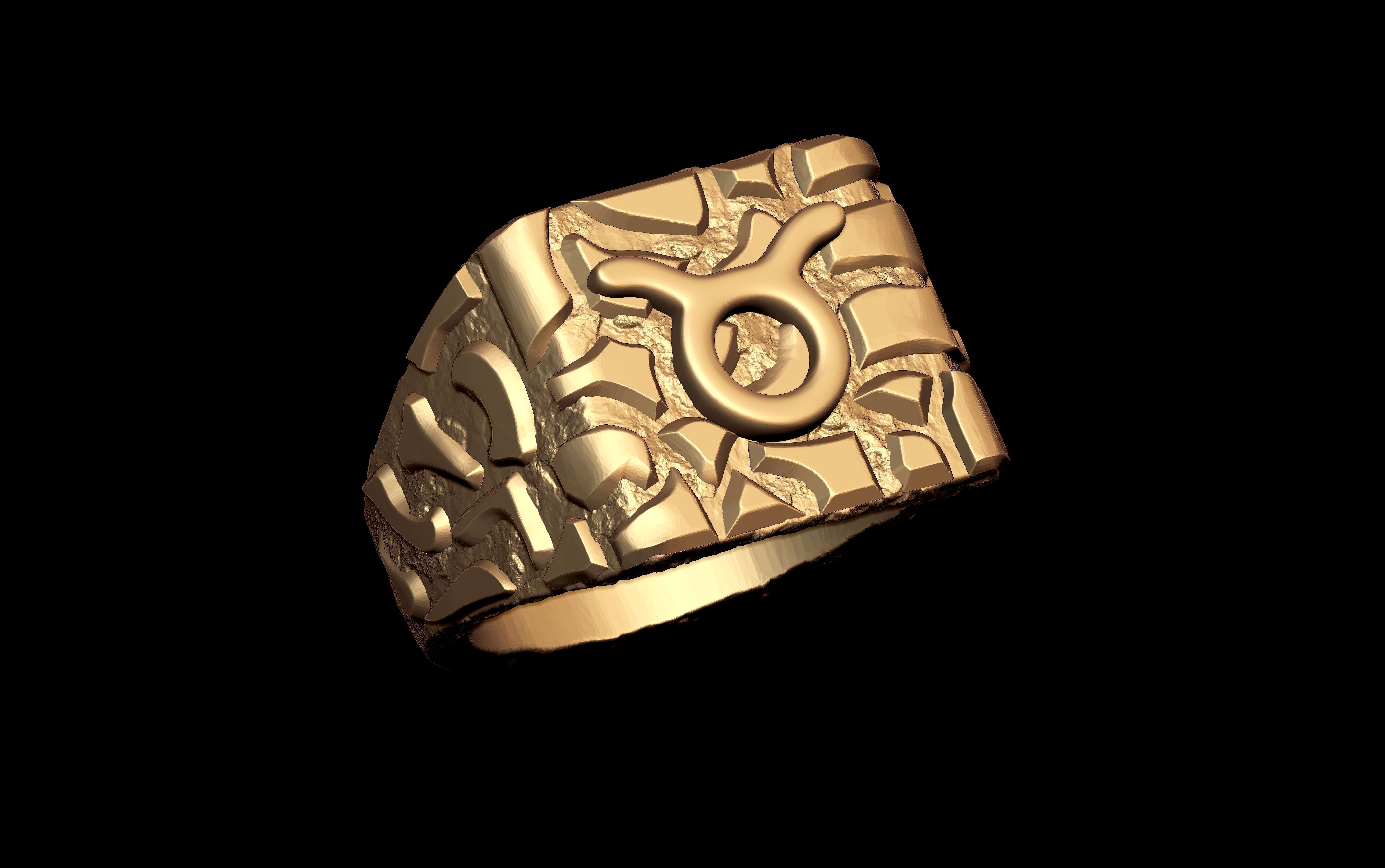Taurus Horoscope Zodiac Nugget Ring  3D print model_4