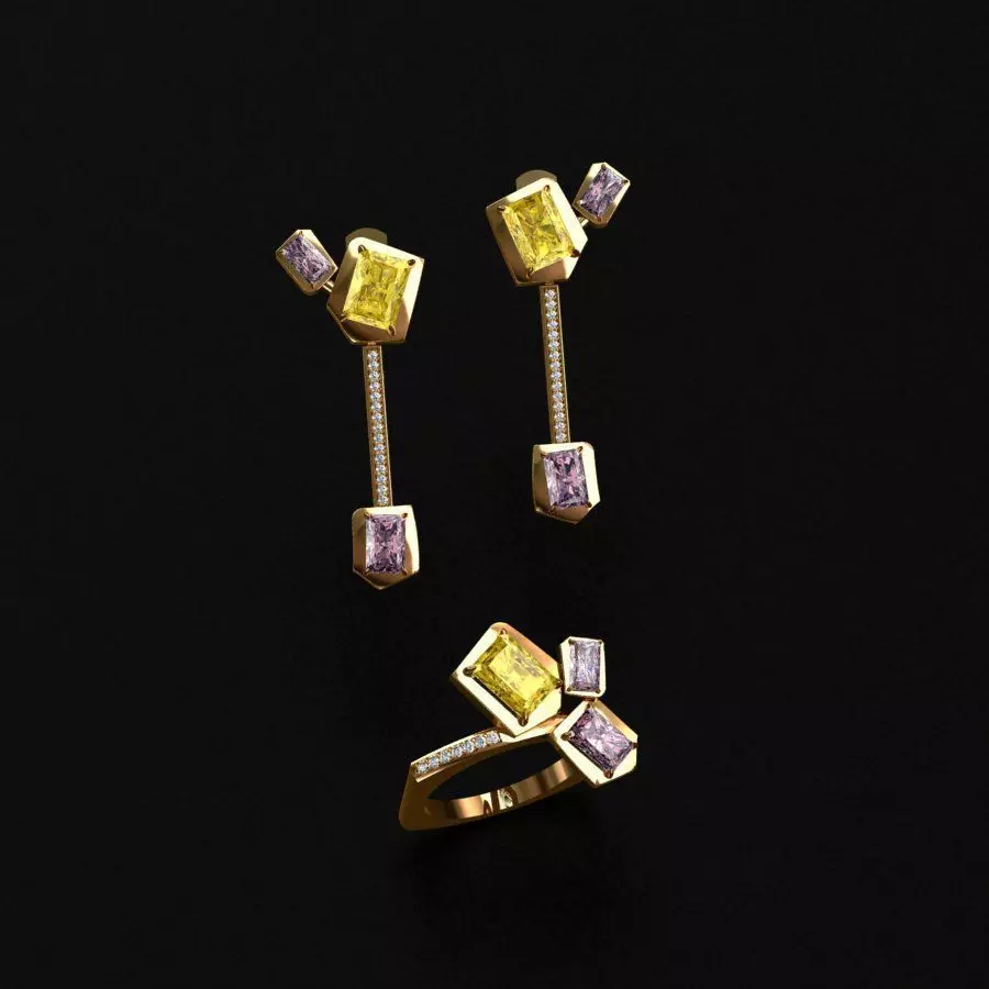 Ring and Earrings 3D print model_0