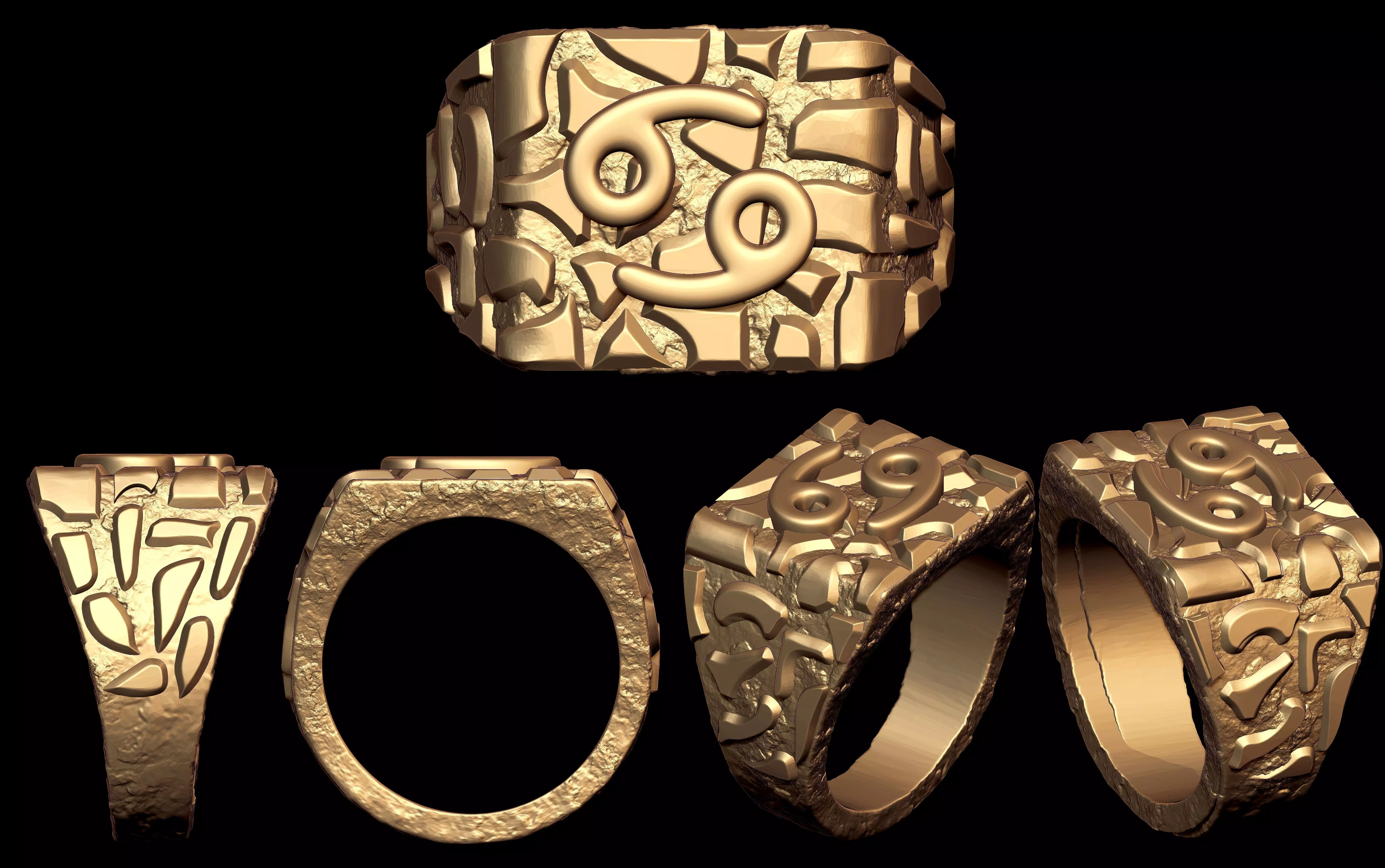 Cancer Horoscope Zodiac Nugget Ring 3D print model