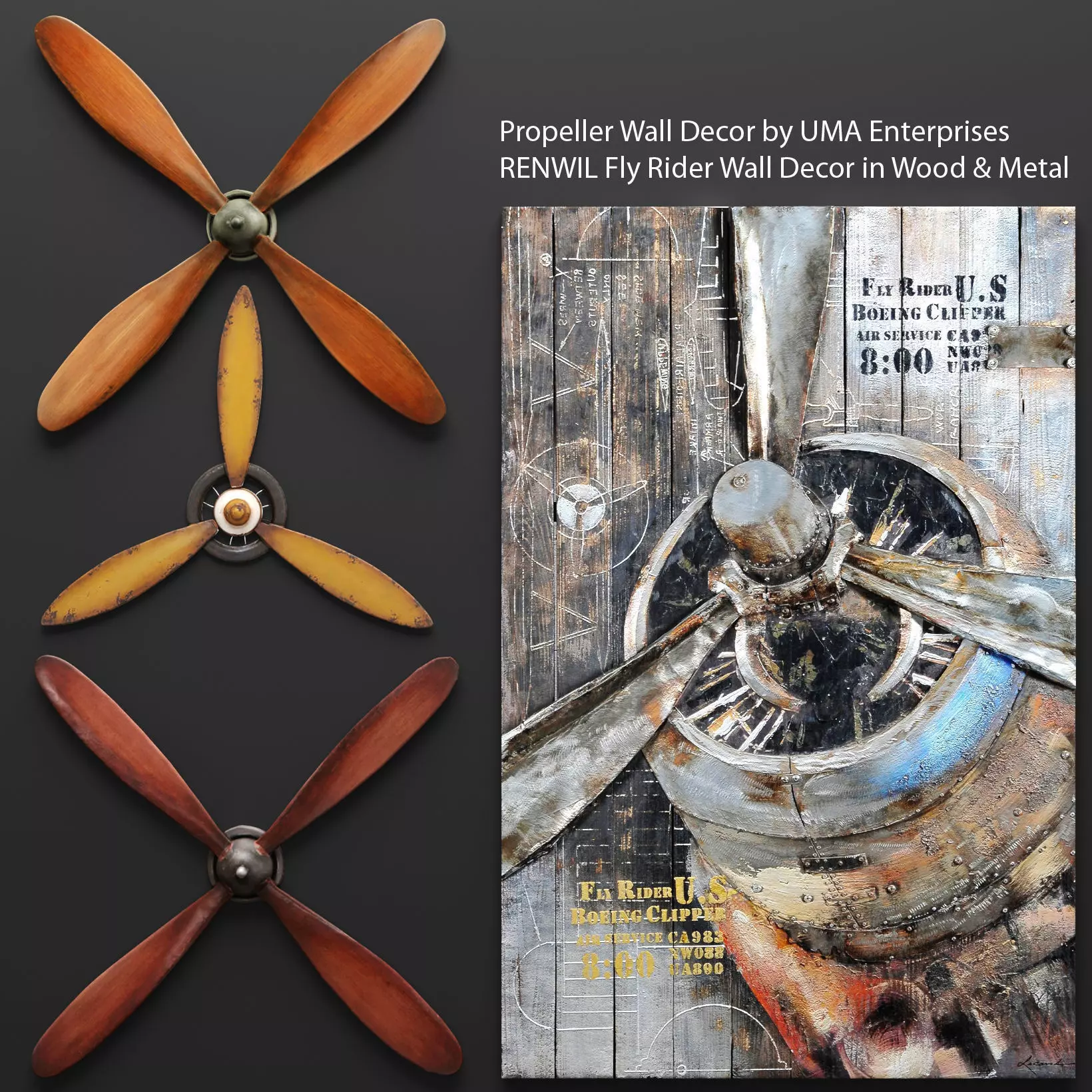 Set propeller 3D two wooden propellers 3D model_0