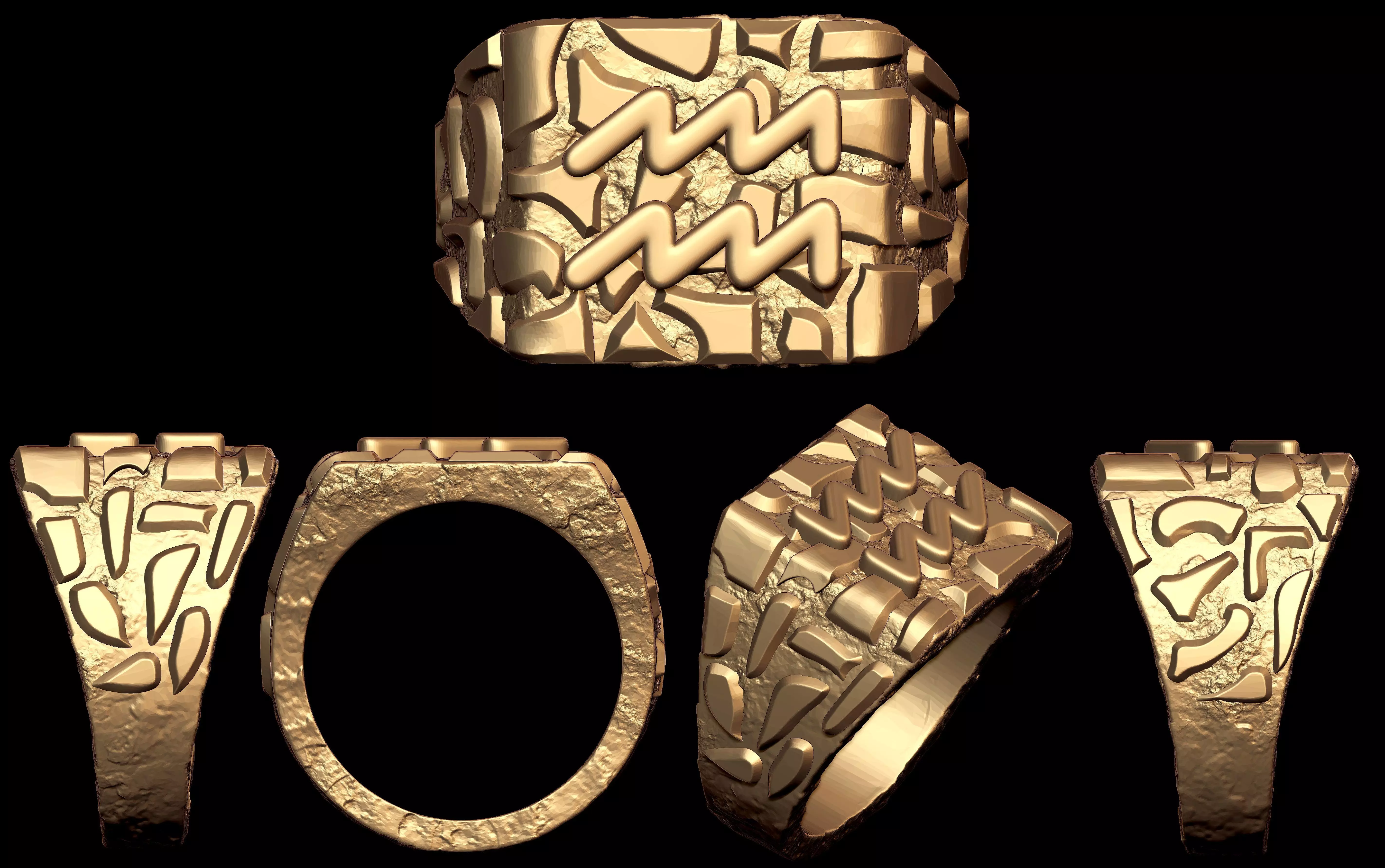 Aquarius Horoscope Zodiac Nugget Ring 3D print model